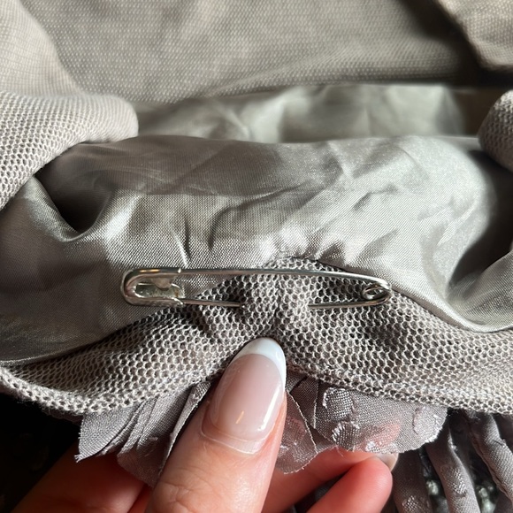 Gray rosette tiered ruffle mesh mini dress M fairycore coquette brunch soft girl - Picture 13 of 16